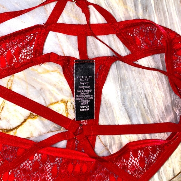VS Sheer Mesh V-String Very Sexy Thong Panty Red Small - Picture 6 of 8